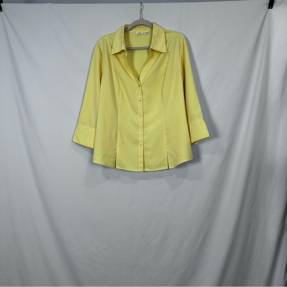 Cato Yellow 3/4 Sleeve Notched Collar Blouse  Buttery Yellow Size XL